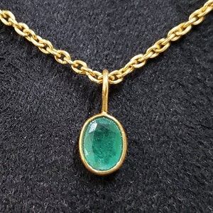 Gold Vermeil Zambian Emerald Loop Charm Pendant, Oval Shape, Bezel Setting, Precious Stone, Green Emerald, Price per piece