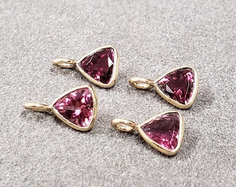 Trillion Pink Tourmaline 14k Gold Charm: Dainty Triangle Pendant