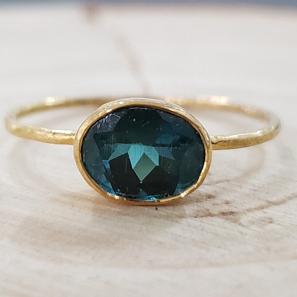 18k Gold Oval London Blue Topaz Ring For Women, Stacking Blue Topaz Ring, Valentine's Gift, Love Gold Jewelry, Bezel Setting