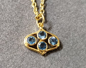 Dainty 14k Gold Swiss Blue Topaz Pendant, Minimalist Anniversary Gift