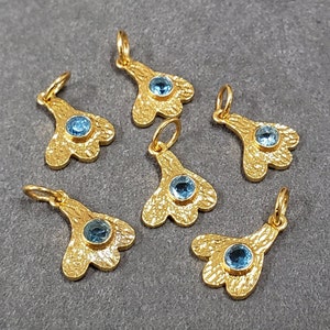 Swiss Blue Topaz Gold Vermeil Pendant Necklace, Silver Jewelry, Hammered, Floral Pendant, Price Per Piece, Gift For Her
