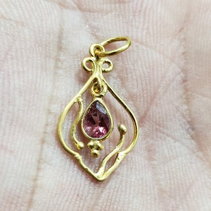 Tourmaline 18k Gold Pendant, Art deco, Teardrop shape, Gold granules, Handmade, Gold Accessories and Findings