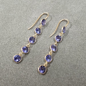 Blue Tanzanite 14k Gold Earring Set, Round Shape Tanzanite Gold Women Earring Set, Gold Earwire, Gift for Her, Unisex Earring, Bridal Gift