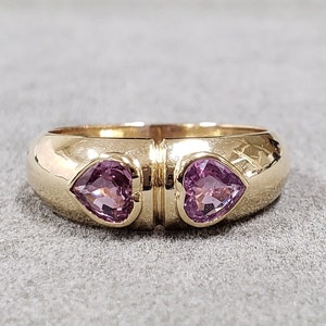 14k Gold Pink Sapphire Ring: Heart Shape Bezel Setting