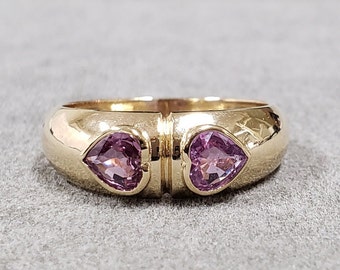 14k Gold Pink Sapphire Statement Ring For Women, Heart Shape Sapphire, Bezel Setting, Stackable Ring, Precious Gemstone, Love Gold Ring