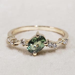 Green Sapphire Diamond Ring: 14k Gold Oval Stacking Ring