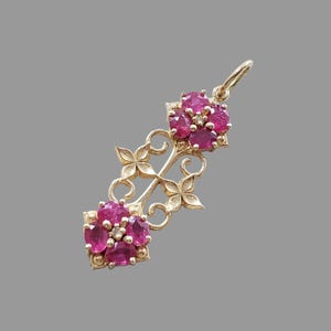 14k gouden natuurlijke robijnrode kroonluchterhanger, vintage bloemenrobijn bedel, handgemaakte fijne sieradenketting voor dames