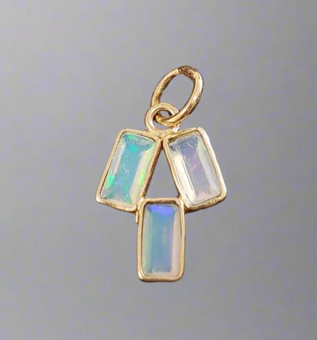 ハンドメイド18Kゴールドバゲットオパールペンダントネックレス