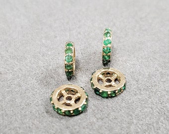 14k Gold Emerald Spacer Beads - 7mm Diamond Cut Gemstone