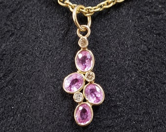 14k Gold Pink Sapphire & Diamond Pendant, Oval Shape, Gold Jewelry, Precious Gemstone, Anniversary Gift, Bezel Setting