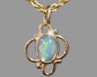 Minimalist 18k Gold Oval Ethiopian Opal Pendant