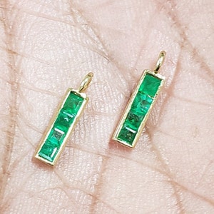 Natural Emerald Gold Charm, 18k Gold, Emerald Jewelry, Channel Setting, Dainty Charm, Handmade, Square Shape Emerald, Price per piece
