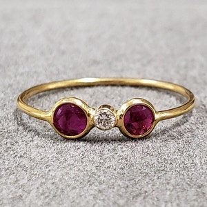 18k Gold Ruby Diamond Ring: Handmade Bezel Birthstone Jewelry