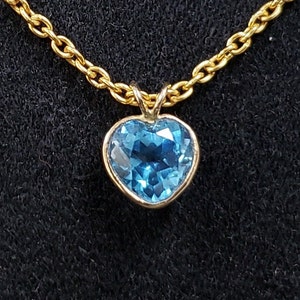 Swiss Blue Topaz 14k Gold Heart Pendant: Bezel Set