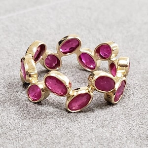 Crown 14k Solid Gold Oval Ruby Ring For Women, Statement Ring, Pink Ruby, Rare Stone, Ruby Gemstone, Full eternity ring