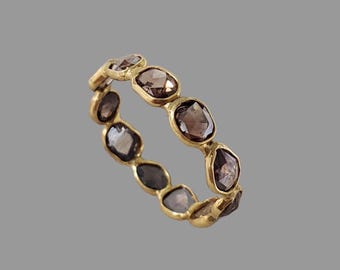 Natural Brown Diamond Ring | 18k Gold Rose Cut Diamond Band | Handmade Stacking Jewelry Gift for Women