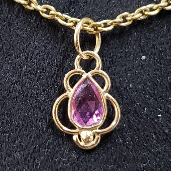 Pink Sapphire 14k Gold Pendant Necklace For Women, Handmade Supplies, Teardrop shape, Precious Stone, Gold Jewelry, Anniversary Gift