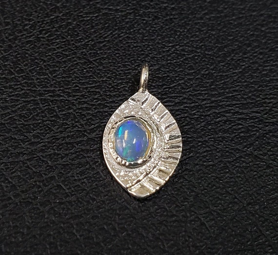 Ethiopian Opal 925 Silver Charm: Handmade Oval Pendant
