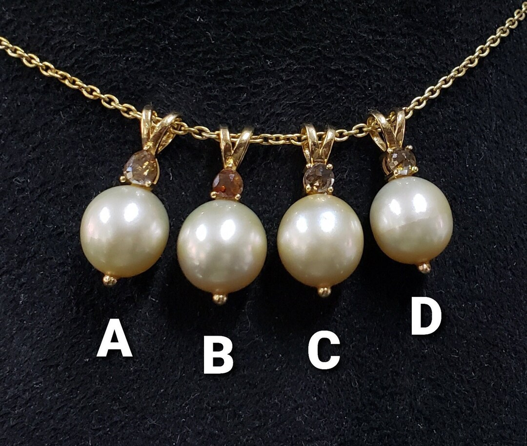 南洋真珠ゴールド13x16mmペンダント(18金)ネックレス(シルバー) 18Kゴールド南洋真珠ペンダント（ブラウンダイヤモンド付き） - Etsy 日本