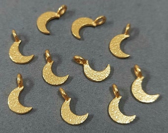 6 MM Long Gold vermeil Half Moon charm, Silver Charms, Made in 925 Silver, Micron Coating, Hammered charm, Price per piece