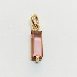 Pink Tourmaline 14k Gold Pendant, Charm Pendant, Natural Tourmaline, Baguette Pendant, Gift for her, Birthday Charms, 14k