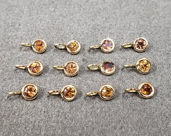 18k Gold Yellow / Orange Sapphire Charms, Gold Jewelry Charms, Natural Sapphire, Gift for Her, 2.50 mm Round, Dainty Charms, Jewelry Making