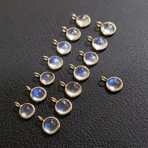 AAA 6mm Rainbow Moonstone 14k Gold Charm: Blue Flash Pendant