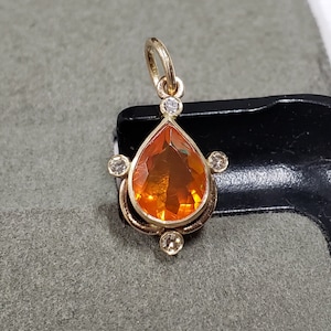 Orange Ethiopian Opal with Diamond 14k Gold Pendant, Orange Fire Opal, Rare Color, Opal Jewelry, Orange & Fire Opal, Dainty Pendant