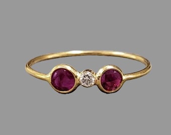 Robijnrode diamanten ring van 18 kt goud, handgemaakte ring met edelsteenring, sierlijke fijne sieraden