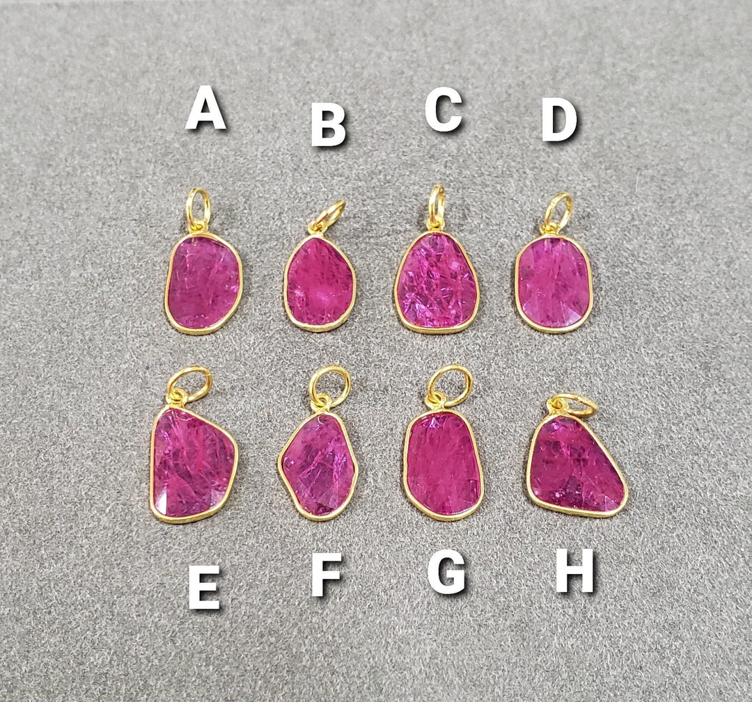 18k Solid Gold Slice Ruby Pendant Necklace, Gold Jewelry, Bezel Setting, 8 Options Available