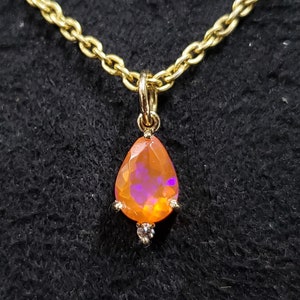 Orange Ethiopian opal, 14k Gold Diamond Pendant, Orange Fire Opal, Opal Jewelry, Orange & Fire Opal, Dainty Pendant, Rare color