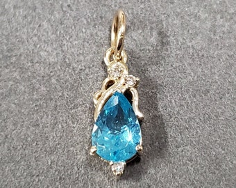 ハンドメイド 14K ゴールド ペアー パライバトルマリン & ダイヤモンド