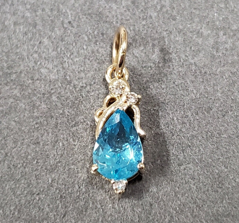 ハンドメイド 14K ゴールド ペアー パライバトルマリン & ダイヤモンド