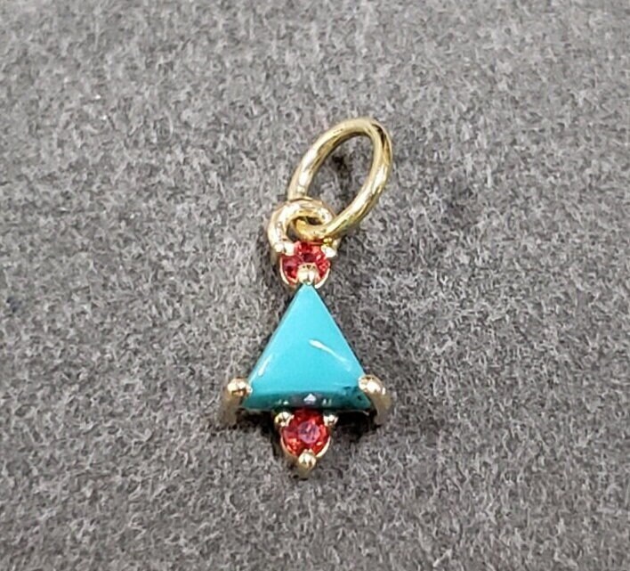 14k Gold Arizona Turquoise with Red Sapphire Pendant, Necklace Findings, Birthstone Triangle Turquoise, Prong Setting, Sleeping Beauty