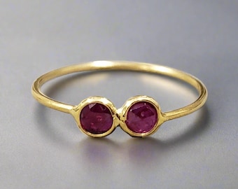 18K Gold Minimalist Ruby Ring, Handmade Gemstone Stacking Ring
