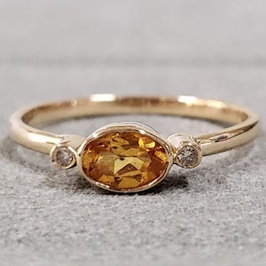 Bague en or 14 carats avec grenat spessartite et diamant pour femme, bijoux en or, grenat naturel, pierre précieuse ovale, bague amour en or, bague à superposer