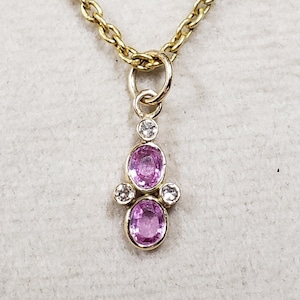 Oval Pink Sapphires with Diamond 14k Gold Pendant, Cute Pink Sapphire, Gold Jewelry, Precious Gemstone, Anniversary Gift
