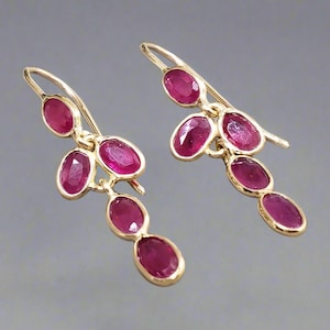 18k Gold Rubin Baumeln Ohrringe: Handgemachter feiner Schmuck