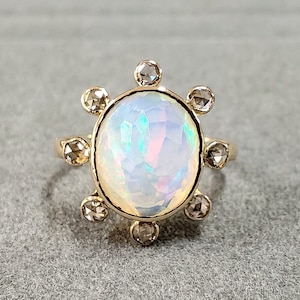 Ethiopian Opal Diamond 18k Gold Ring: Handmade Cluster Setting