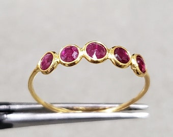 Natural Ruby 18K Gold Stacking Ring - Handmade