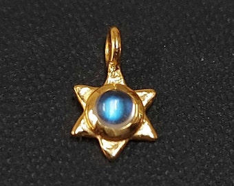 Gold Vermeil Rainbow Moonstone Charms, Necklace Pendant, Star Charms, DIY Accessories, Pendant Birthstone Charms, Jewish Star, Moonstone
