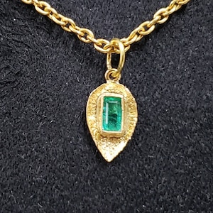 Baguette Zambian Emerald 18k Gold Teardrop Pendant - Handmade