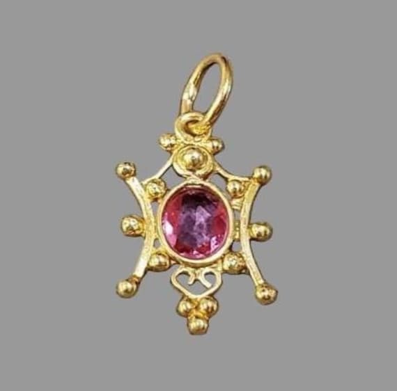 18k Solid Gold Pink Sapphire Pendant, Rose Cut Gemstone, Handmade Fine Jewelry
