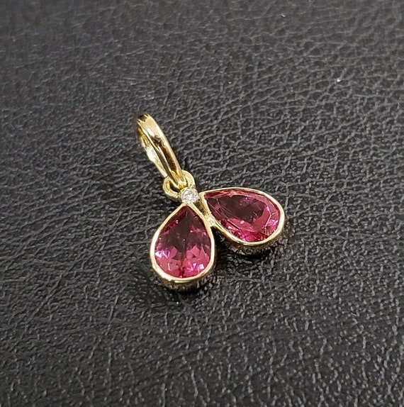 ピンクトルマリン 14Kゴールド ドロップペンダント：ダイヤモンド