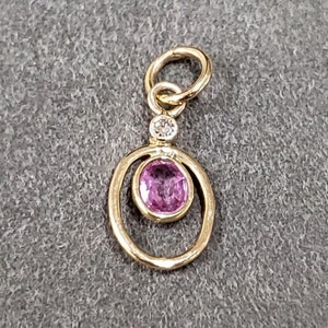 14k Gold Oval Pink Sapphire with Diamond Pendant For Women, Bezel Setting, Anniversary Pendant, Gift For Her, Handmade Pendant