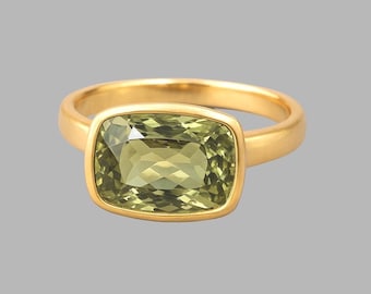 18k Gold Grüner Turmalin Ring | Rechteck Edelstein Statement Schmuck