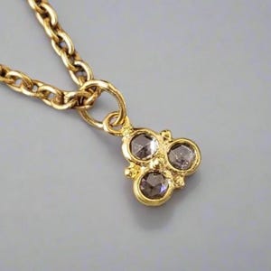 Boho Chic Triple Diamond Pendant, 18k Solid Gold, Bezel Setting, Rose Cut Diamonds, Handmade Jewelry, Delicate Statement Necklace