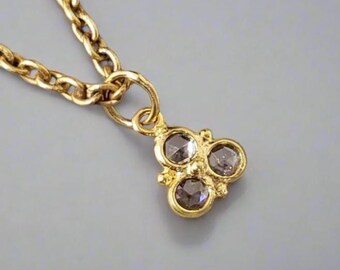 Colgante bohemio de diamantes de talla rosa en oro de 18 quilates, collar llamativo hecho a mano
