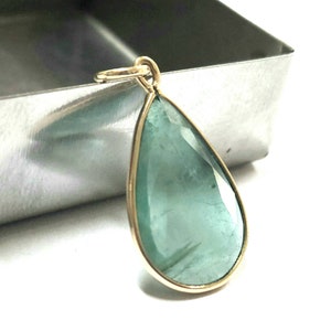 14k Gold Natural Green Emerald Pendant, Gold Jewelry, Women Pendant, Necklace Charms, Pear Zambian Emerald 20 × 13 MM, Precious Stone