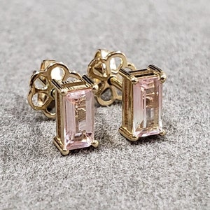 14k Gold Pink Baguette Tourmaline Earring Studs, Women Stud Earrings, Pale Tourmaline, Minimalist Studs, Handmade Jewelry, Gift for her